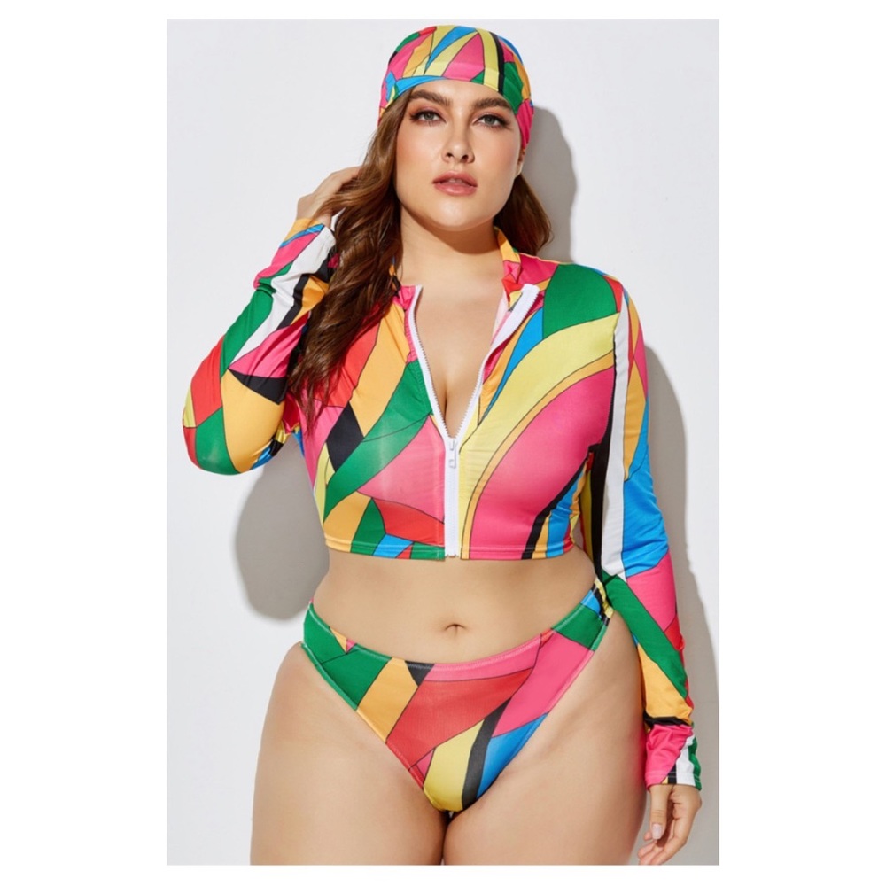 Plus Size Funk Zip Up 3pc SwimSuit
